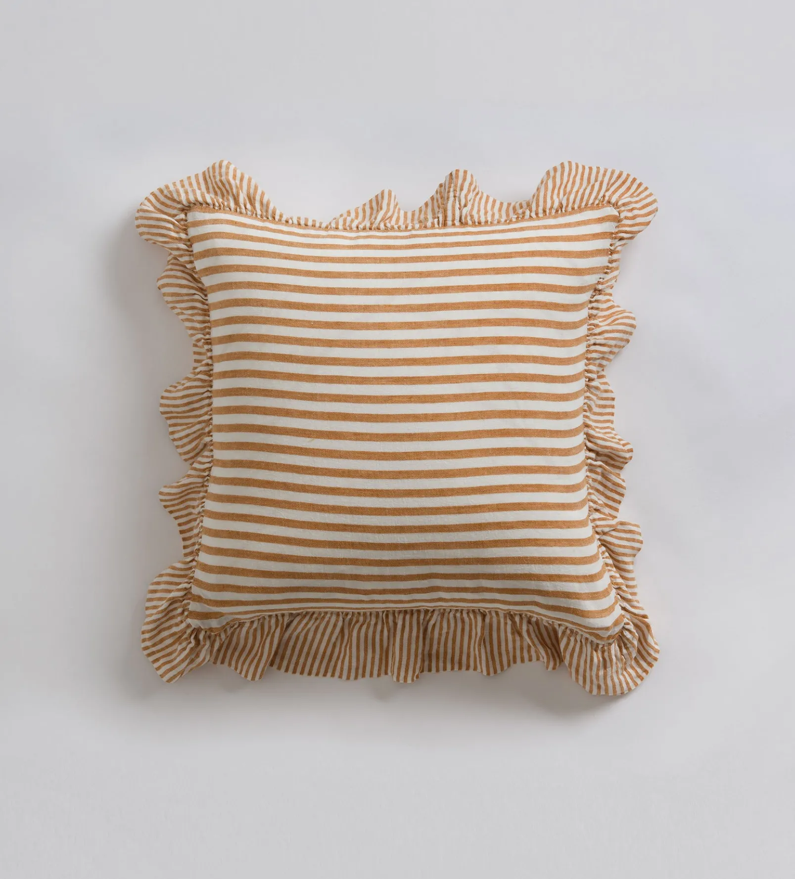 Amber Cora Mid Stripe 100% Linen Frill Edge Cushion Cover