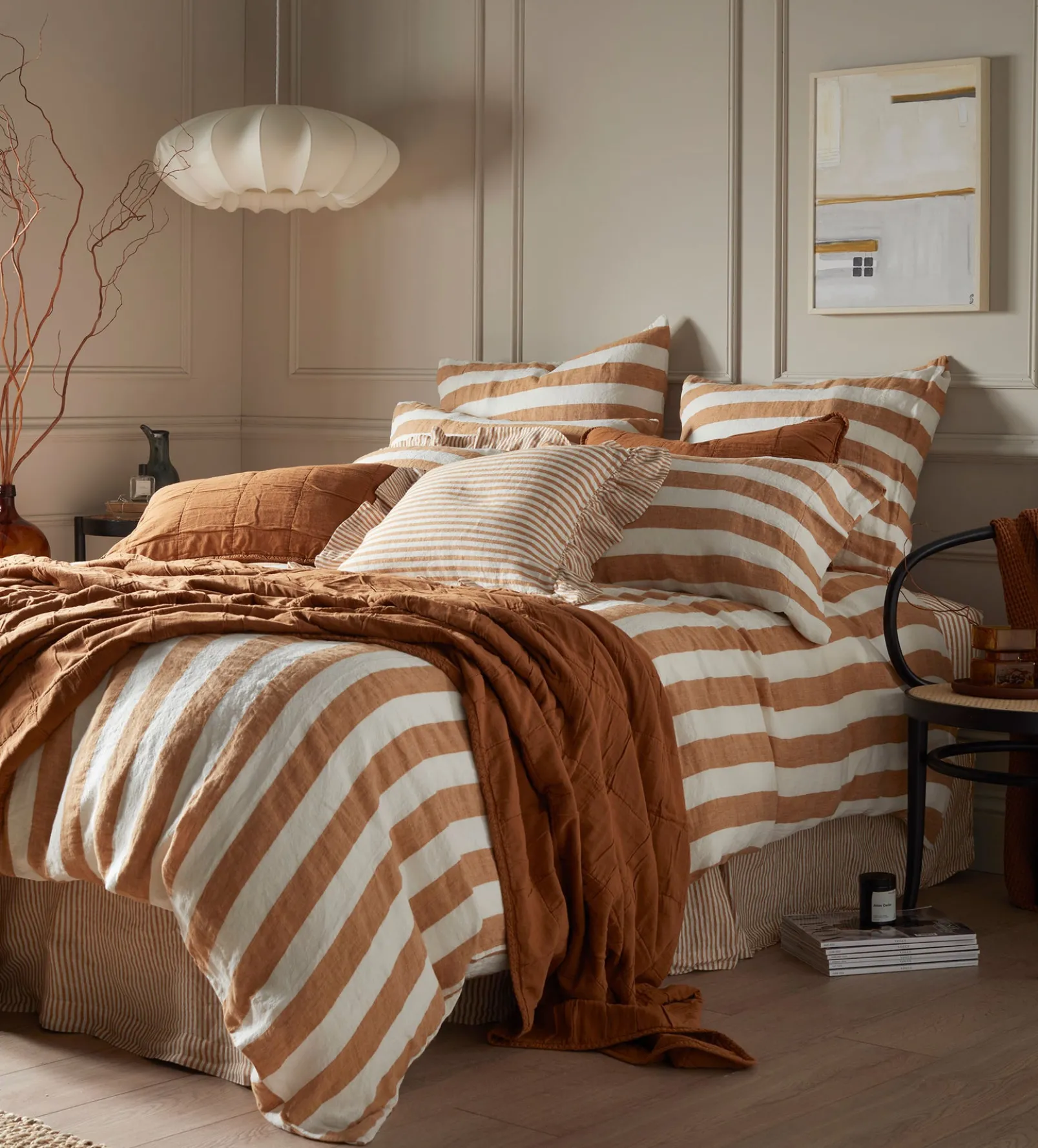 Amber Cora Stripe 100% Linen Duvet Cover