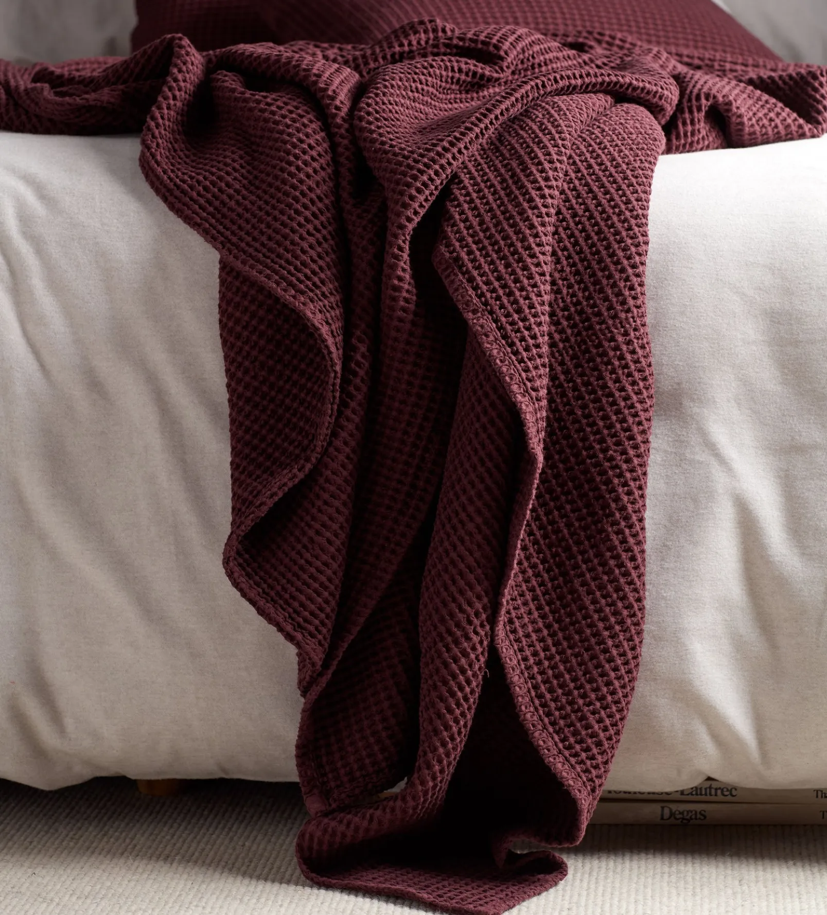 Beetroot Big Waffle 100% Cotton Throw