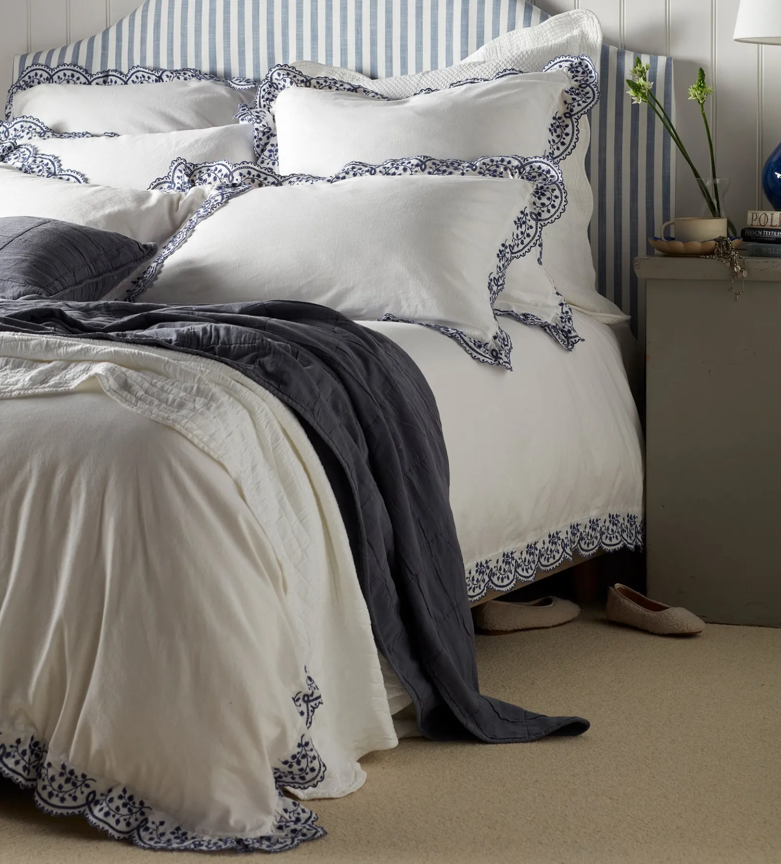 Blue Elsie Cotton Linen Duvet Cover