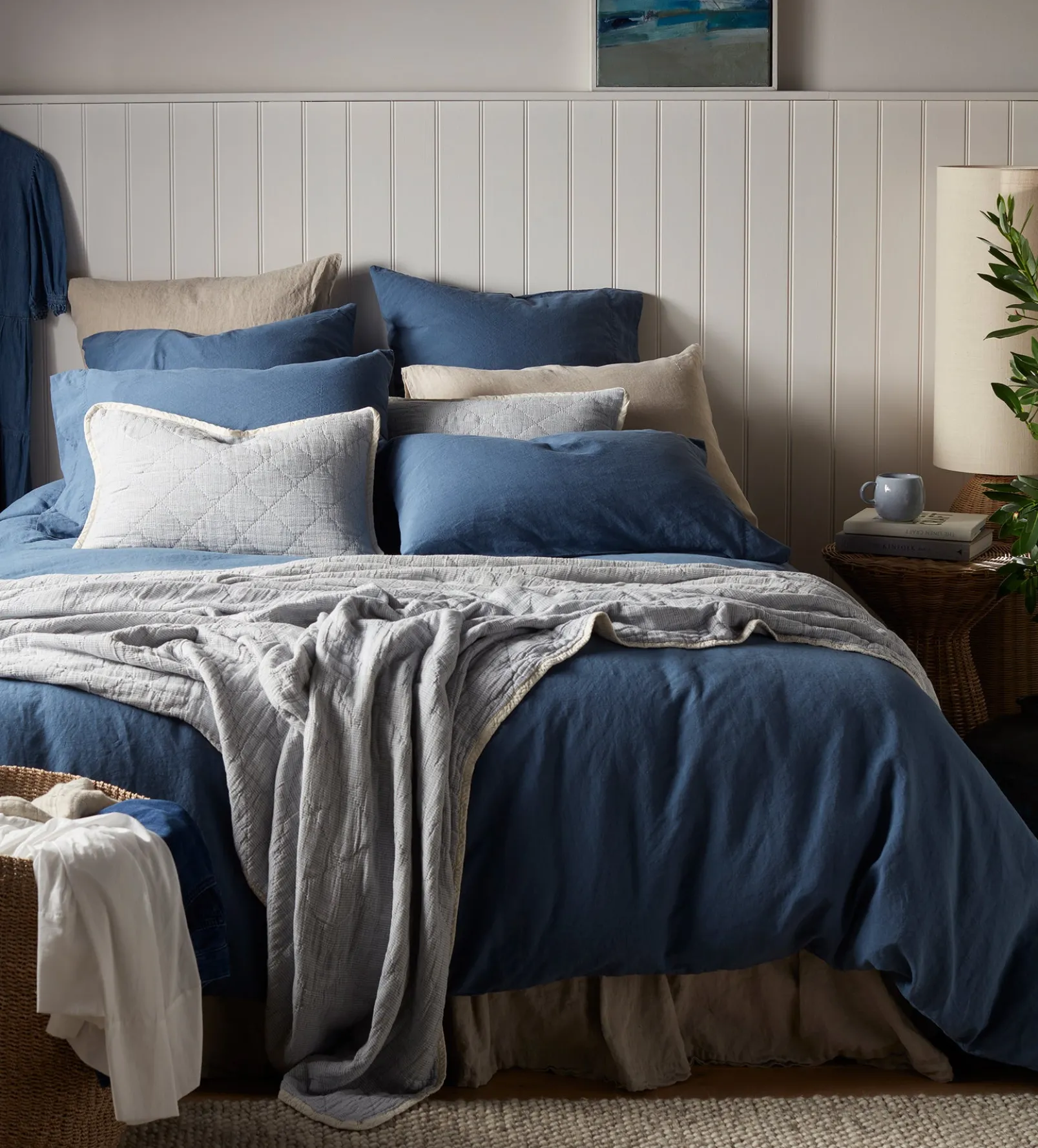 Blue Lenny 100% Cotton Quilted Cushion Cover