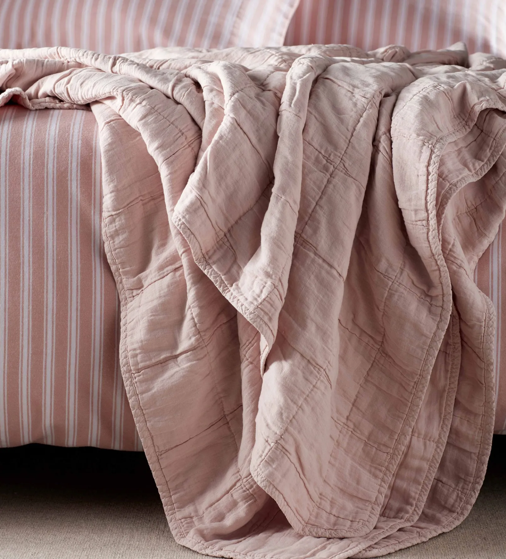 Blush Pink Finn 100% Cotton Quilted Throw