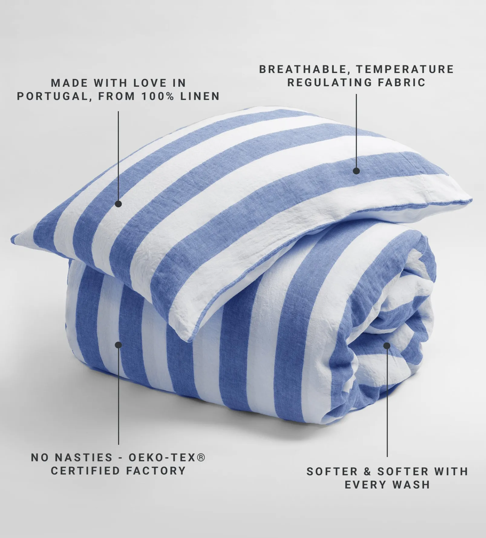 Cobalt Cora Stripe 100% Linen Housewife Pillowcase