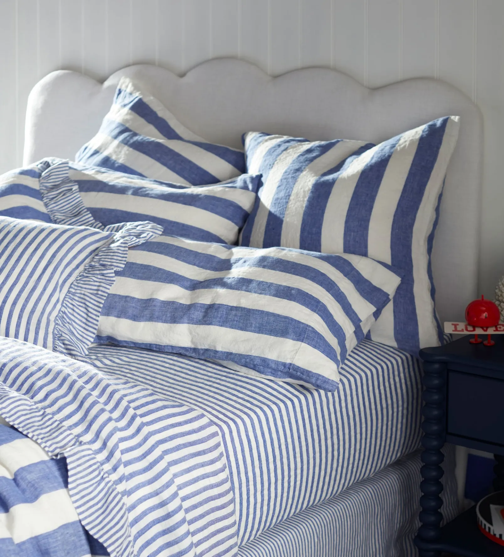 Cobalt Cora Stripe 100% Linen Fitted Sheet