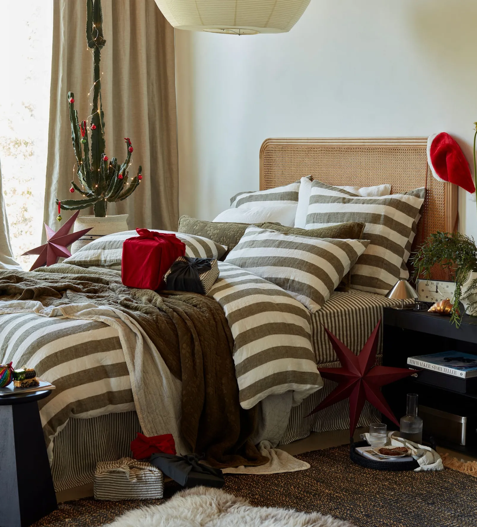 Dark Olive Cora Stripe Linen Valance