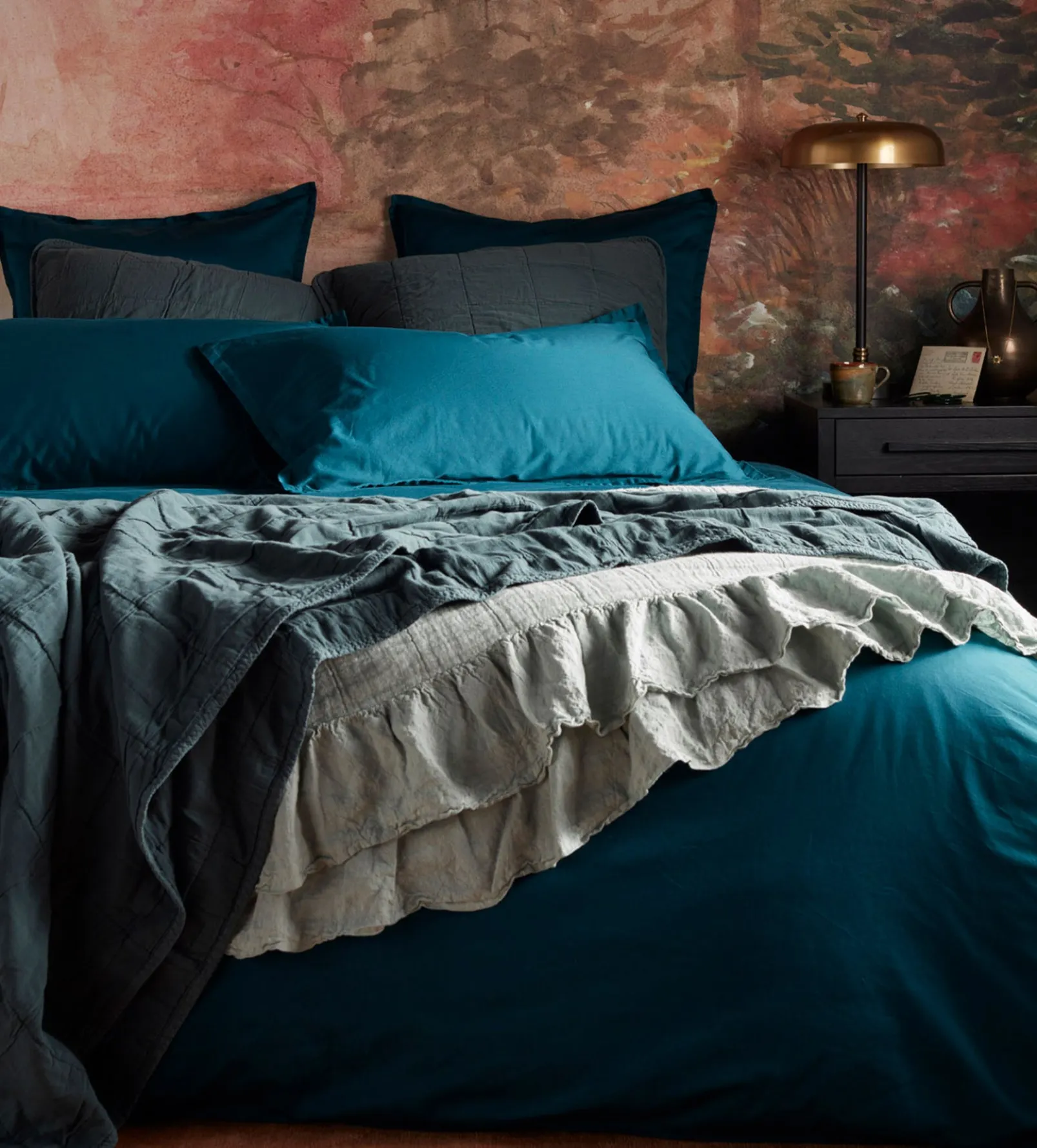 Darkest Spruce Finn 100% Cotton Quilted Cushion Cover