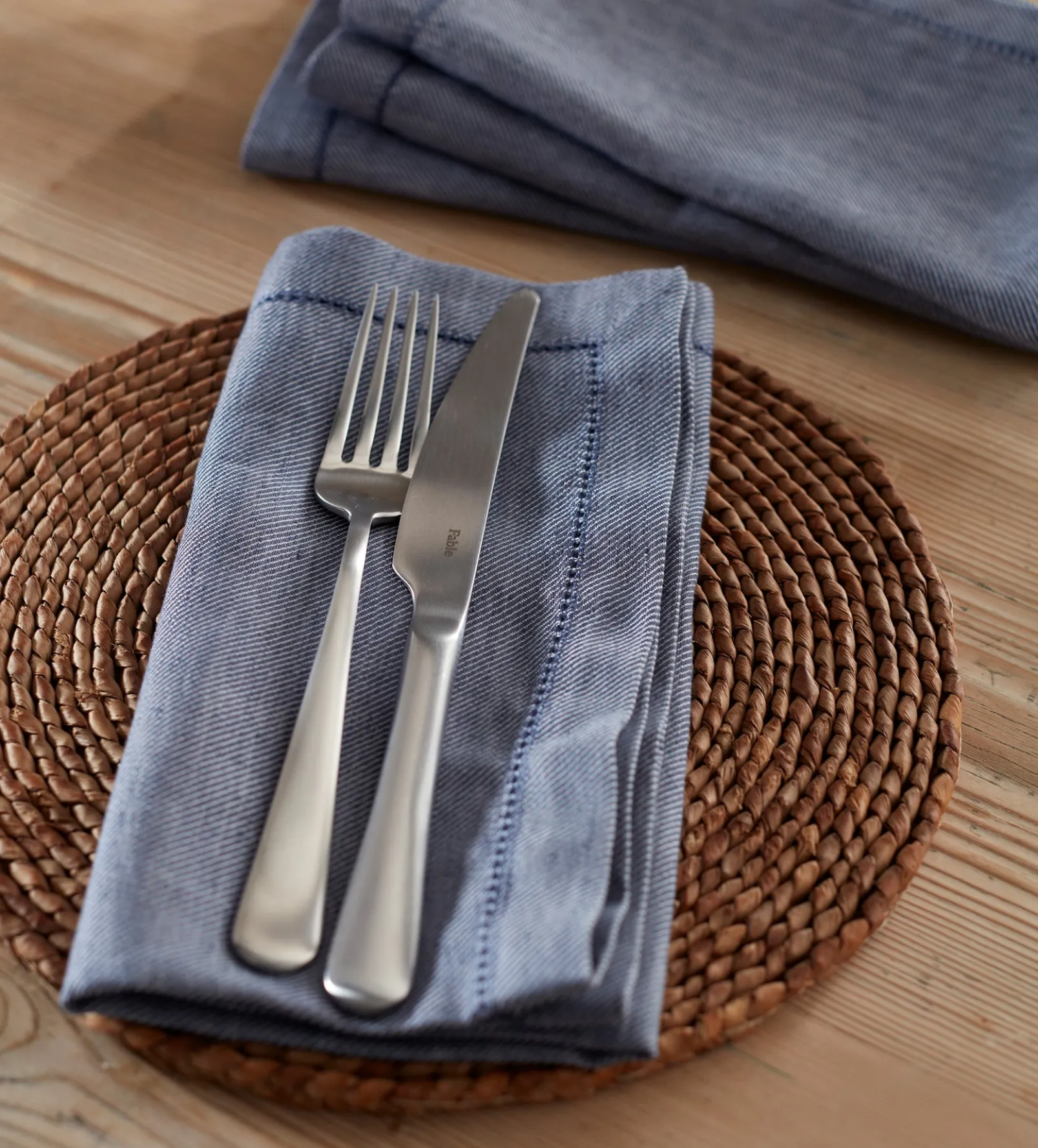 French Blue Cotton Linen Napkins - Set of 4