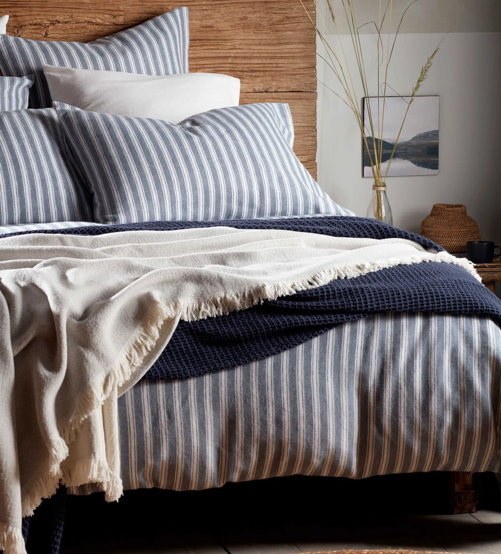 French Blue Fred Stripe Brushed 100% Organic Cotton Fitted Sheet