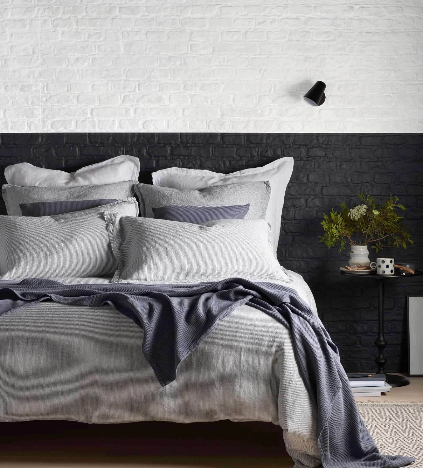 French Blue Sid Stripe 100% Linen Fitted Sheet