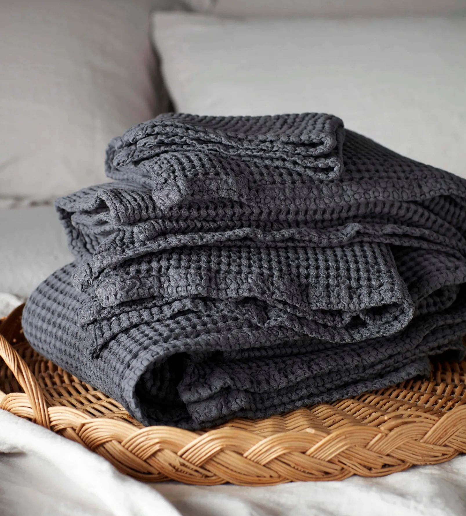 Graphite Grey 100% Cotton Waffle Towels