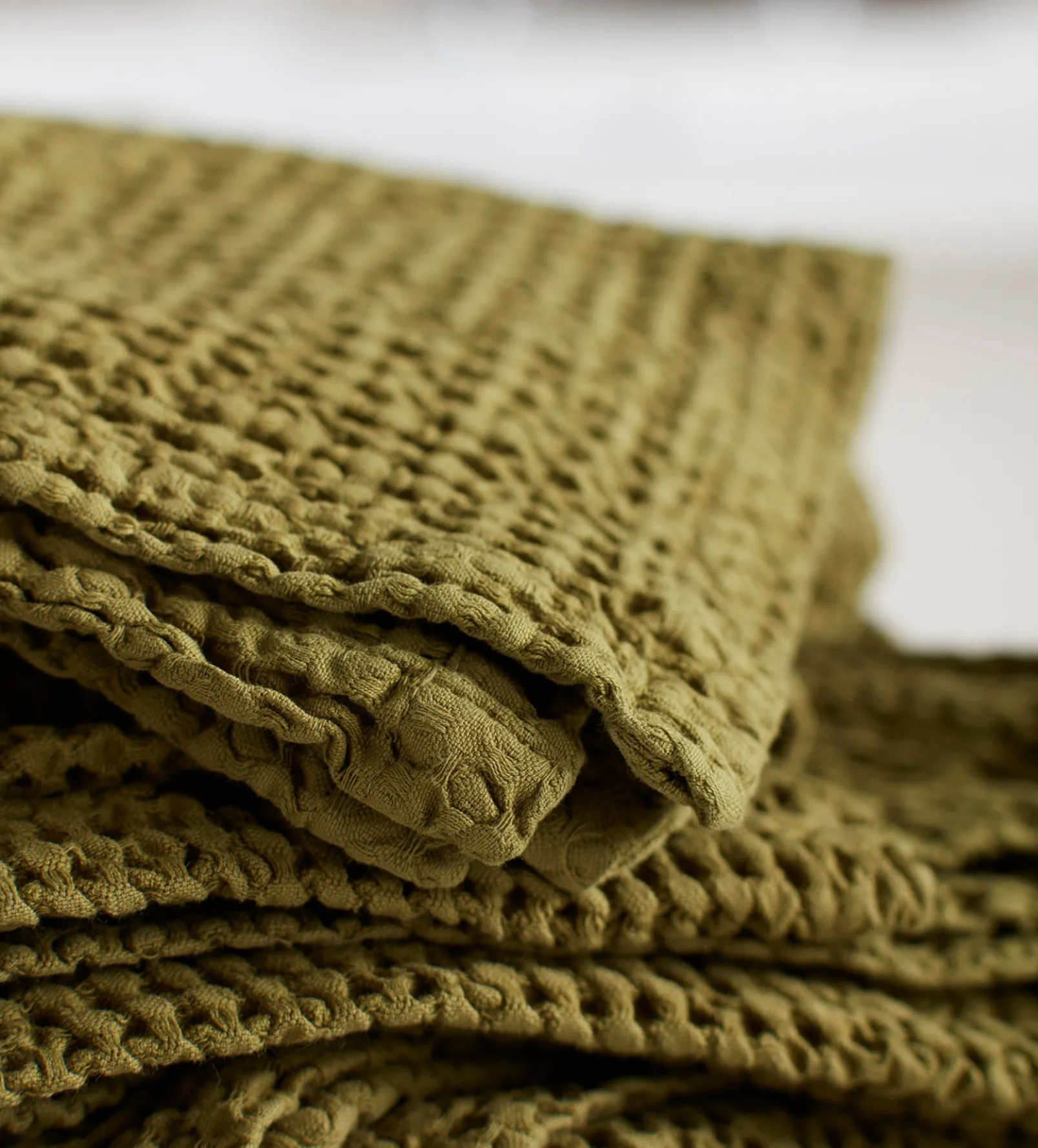 Moss Green 100% Cotton Waffle Towels