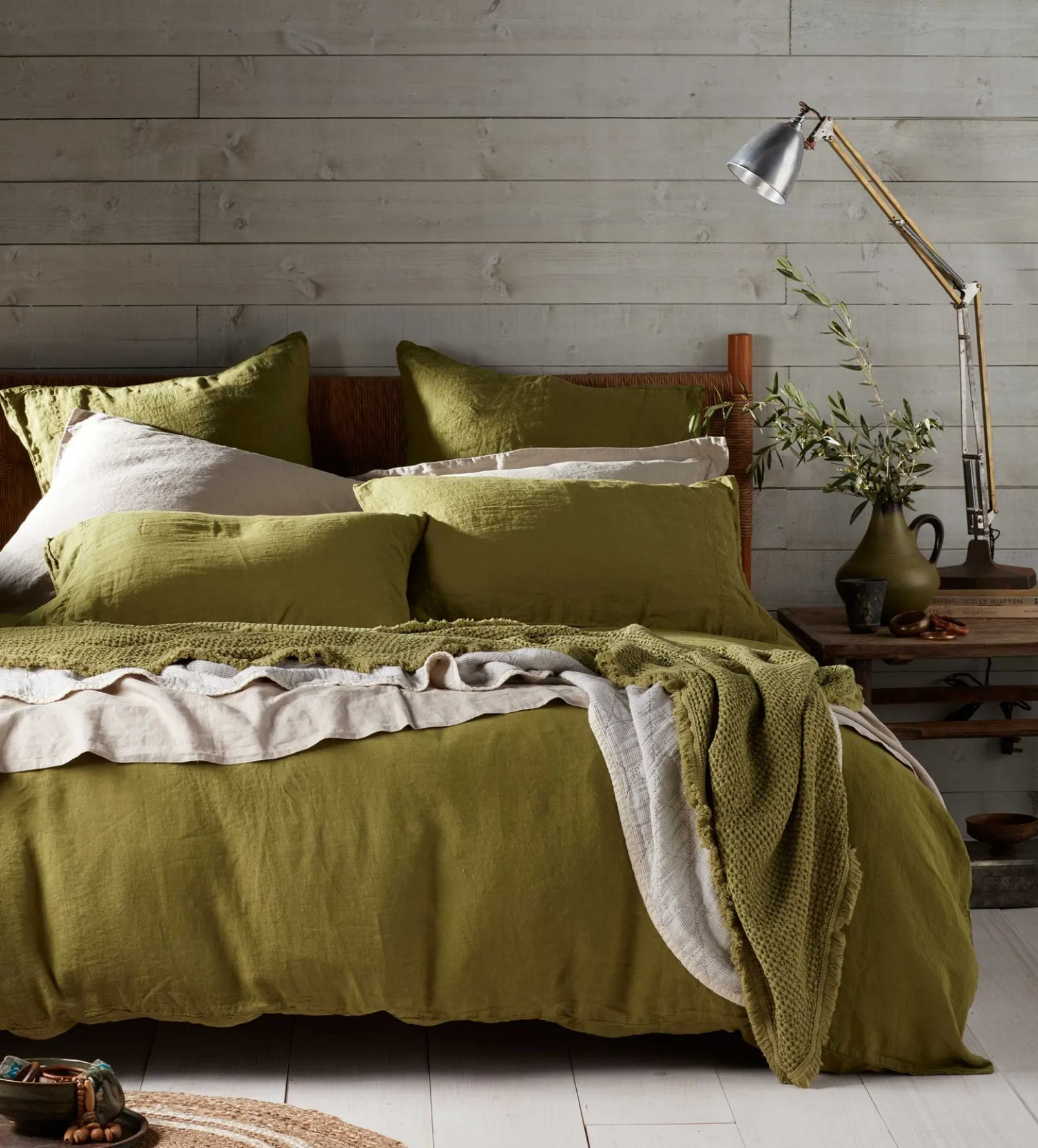 Moss Green 100% Linen Duvet Cover