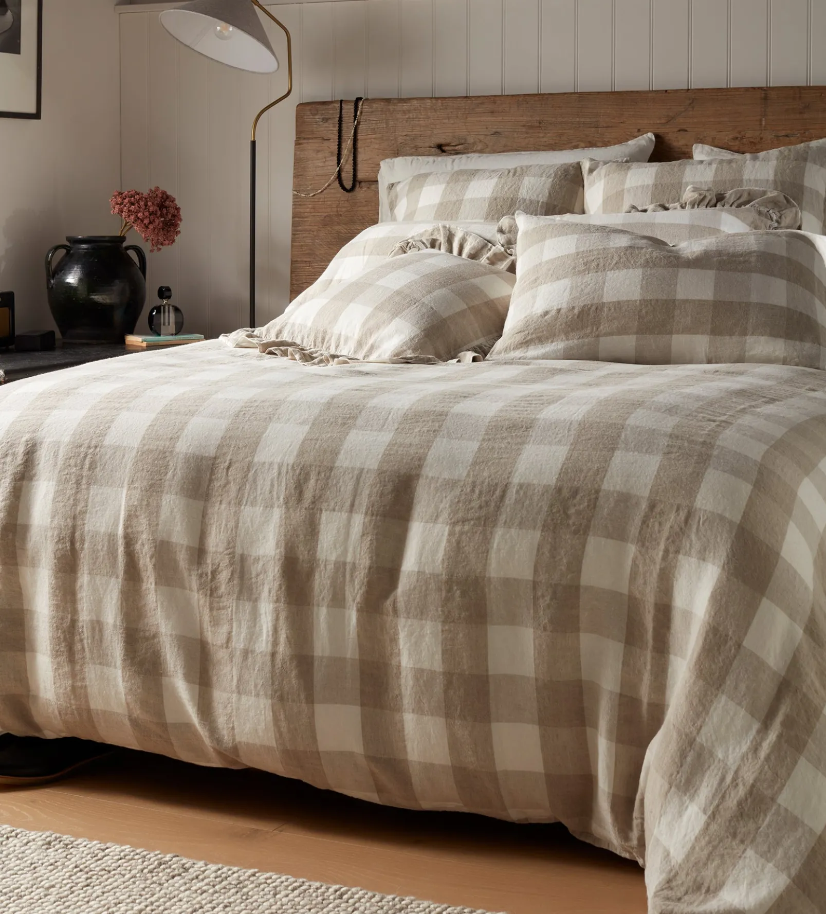 Natural Gracie Gingham 100% Linen Duvet Cover