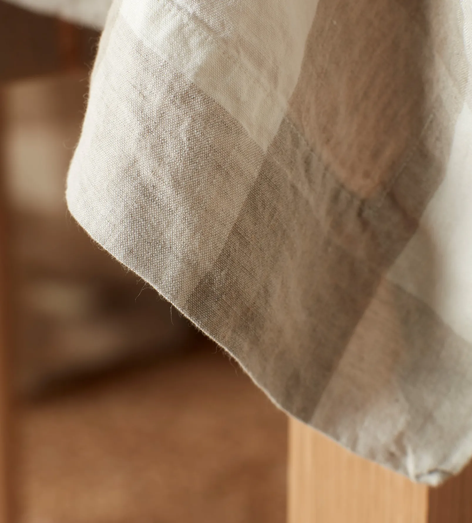 Natural Gracie Gingham 100% Linen Tablecloth