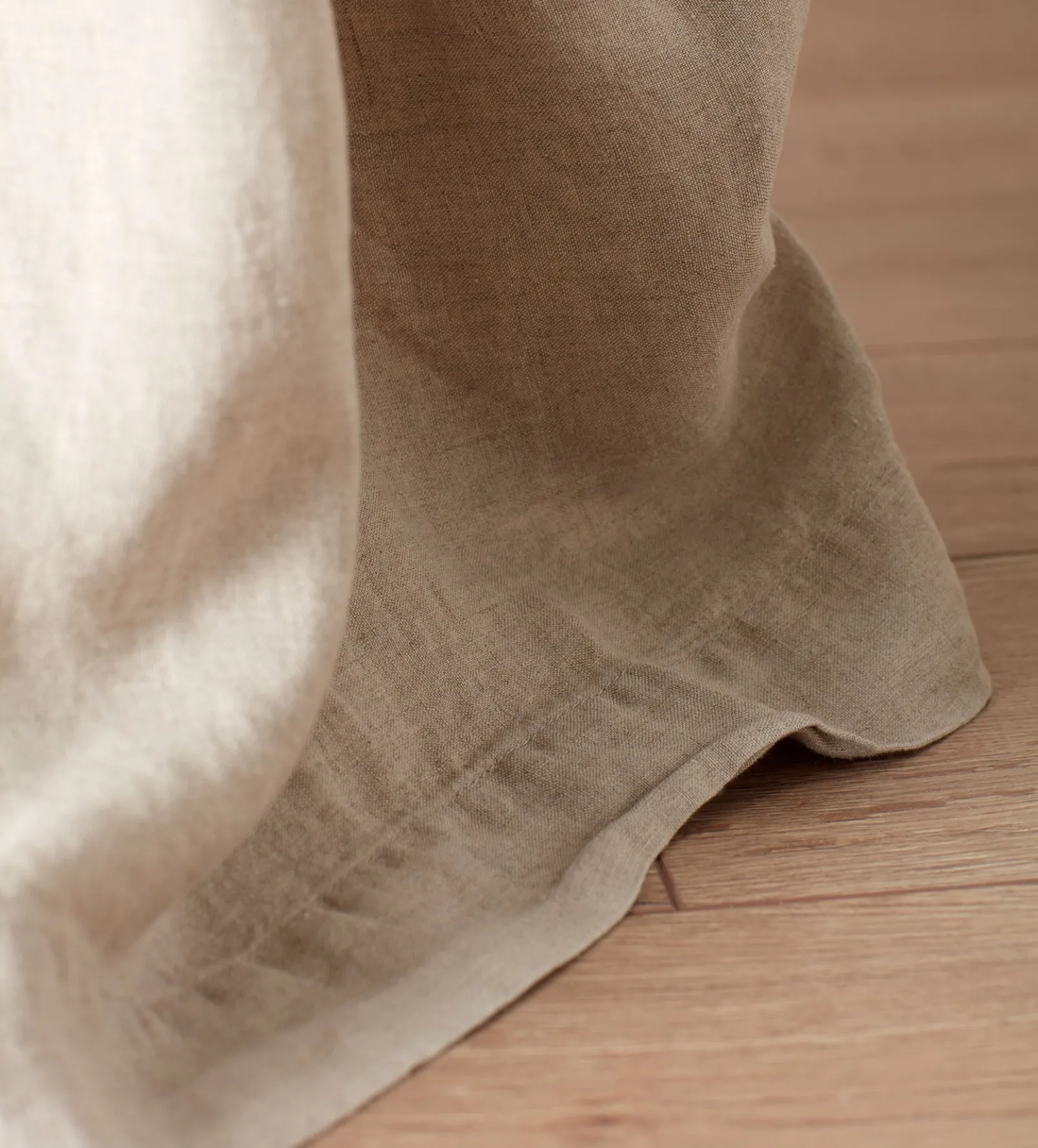 Natural Linen Lined Pencil Pleat Curtains (Pair)