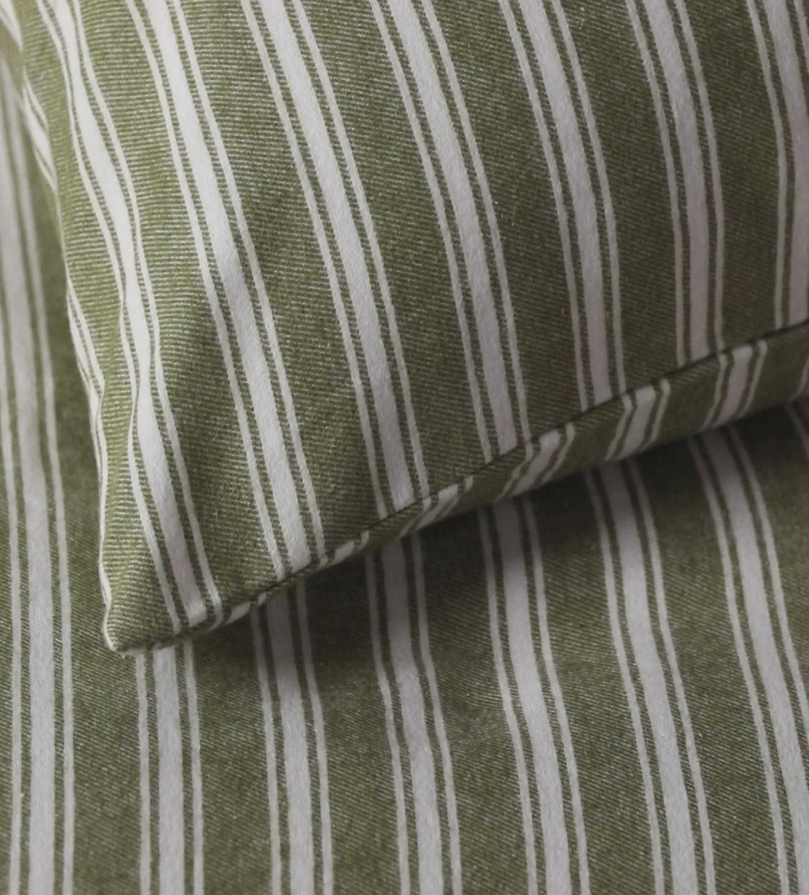 Olive Green Fred Stripe Brushed 100% Organic Cotton Duvet Cover