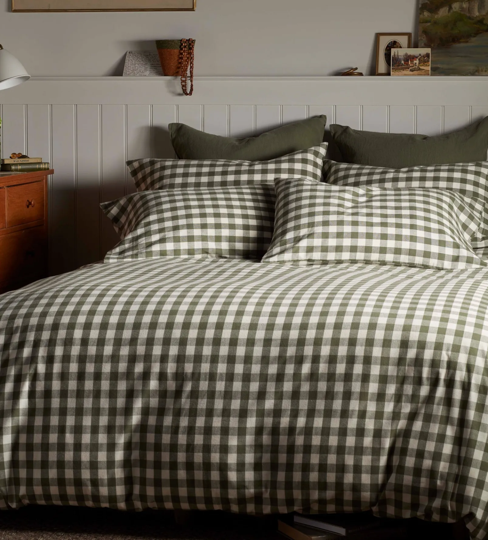 Olive Green Gilbert Gingham Brushed 100% Organic Cotton Duvet Cover