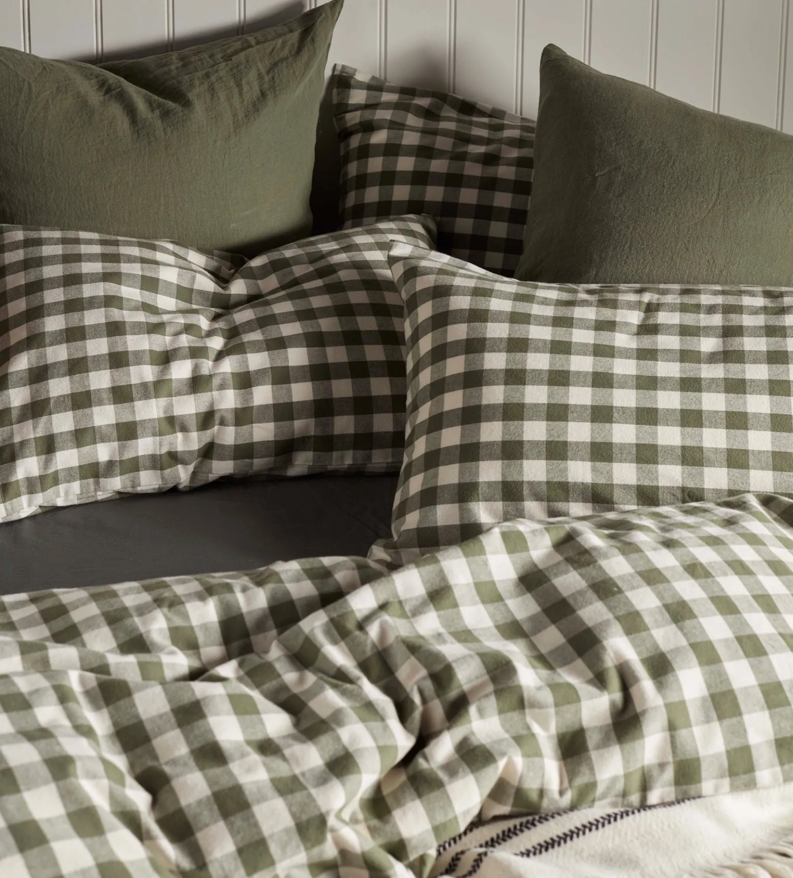Olive Green Gilbert Gingham Brushed 100% Organic Cotton Pillowcase