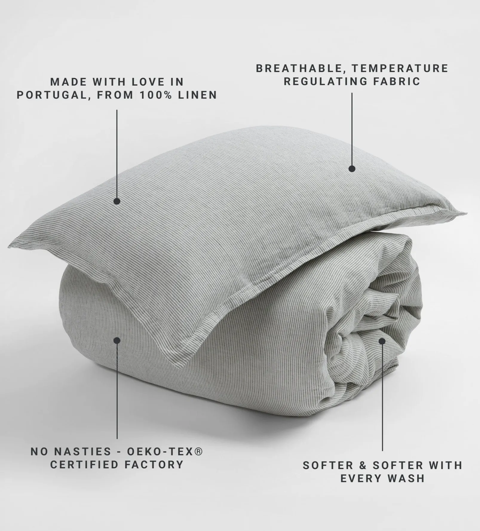 Olive Green Sid Stripe 100% Linen Duvet Cover