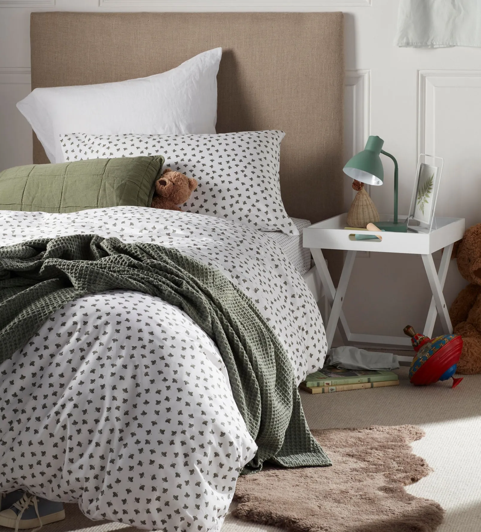 Olive Little Leaf 100% Organic Cotton Duvet Cover Set