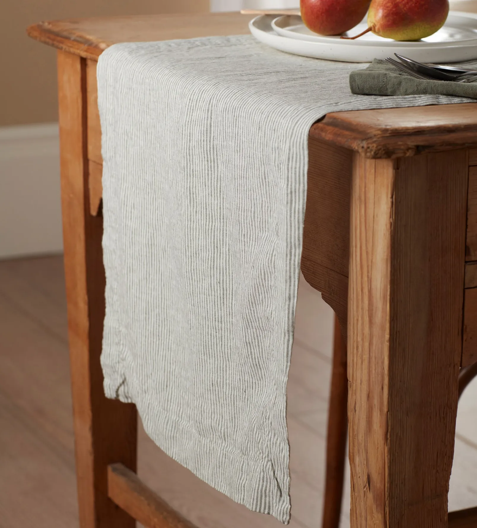 Olive Sid Stripe 100% Linen Table Runner