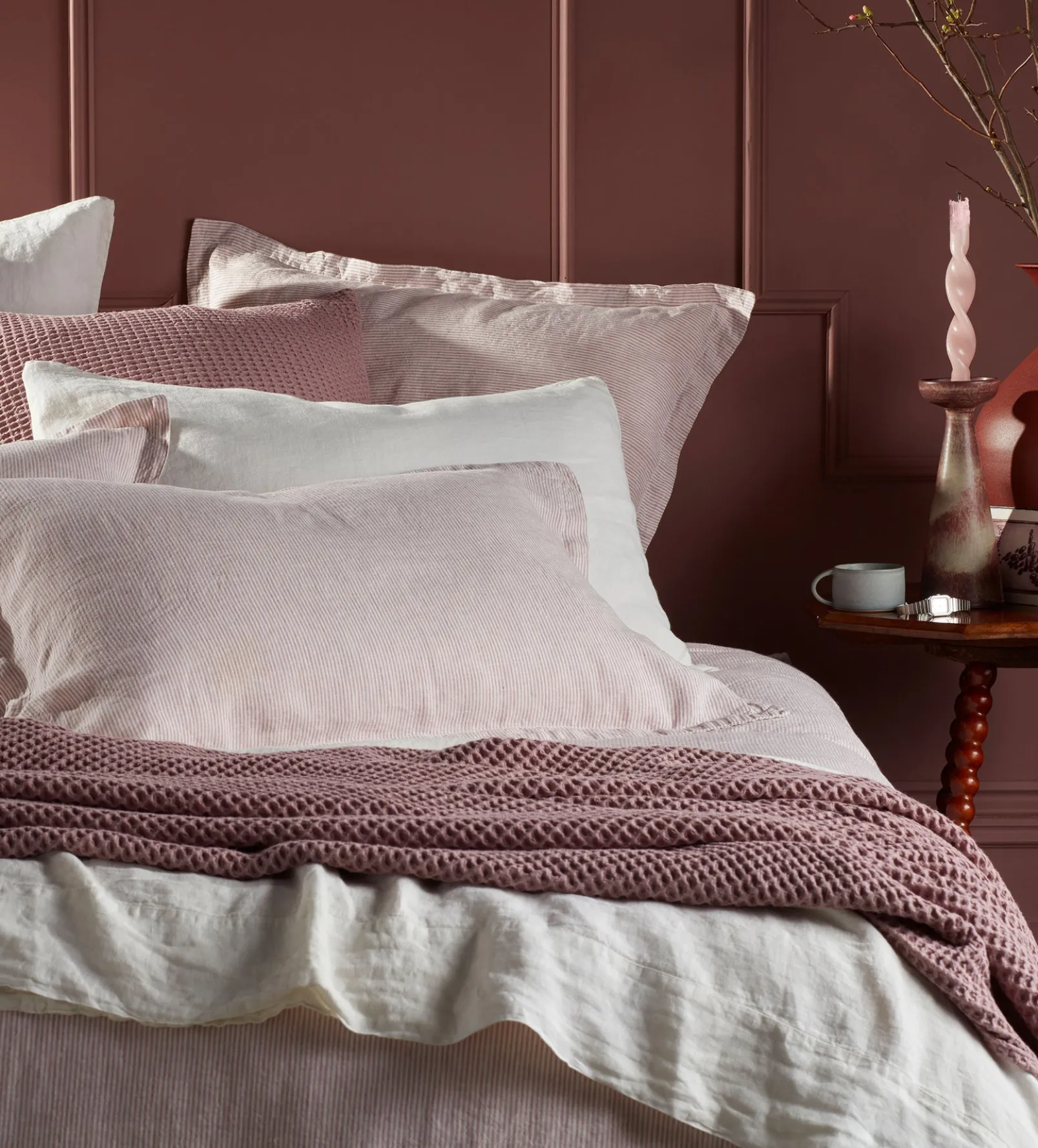 Vintage Rose Big Waffle 100% Cotton Throw