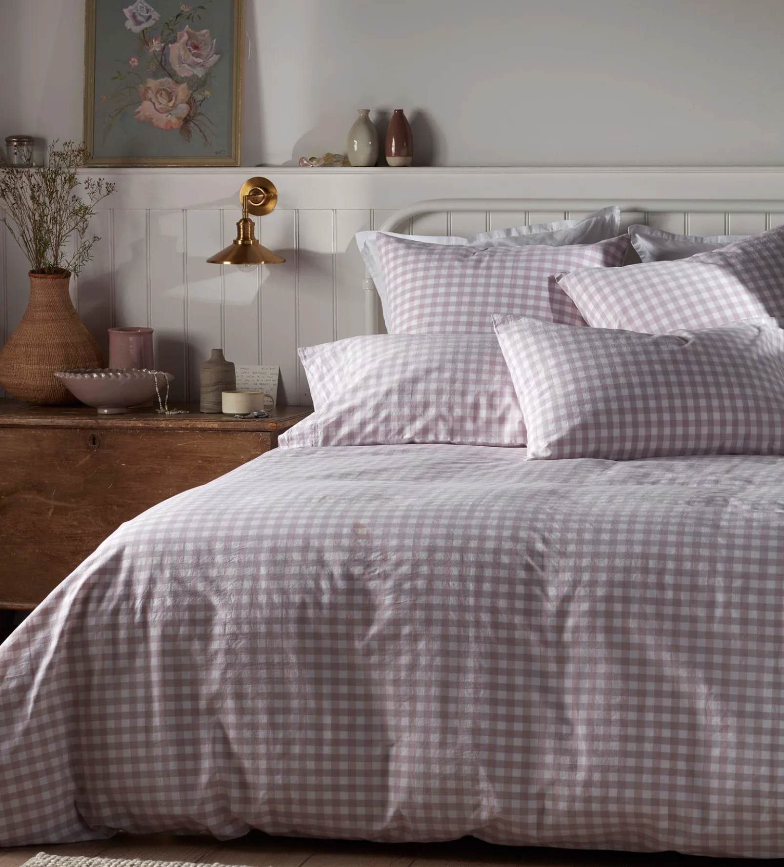 Vintage Rose Harriet Gingham 100% Organic Cotton Pillowcase