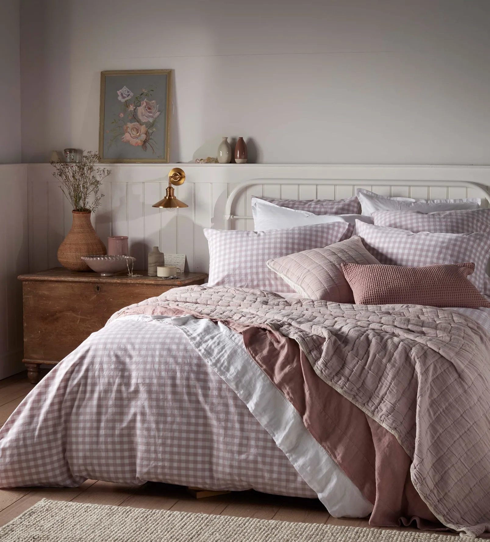 Vintage Rose Harriet Gingham 100% Organic Cotton Pillowcase