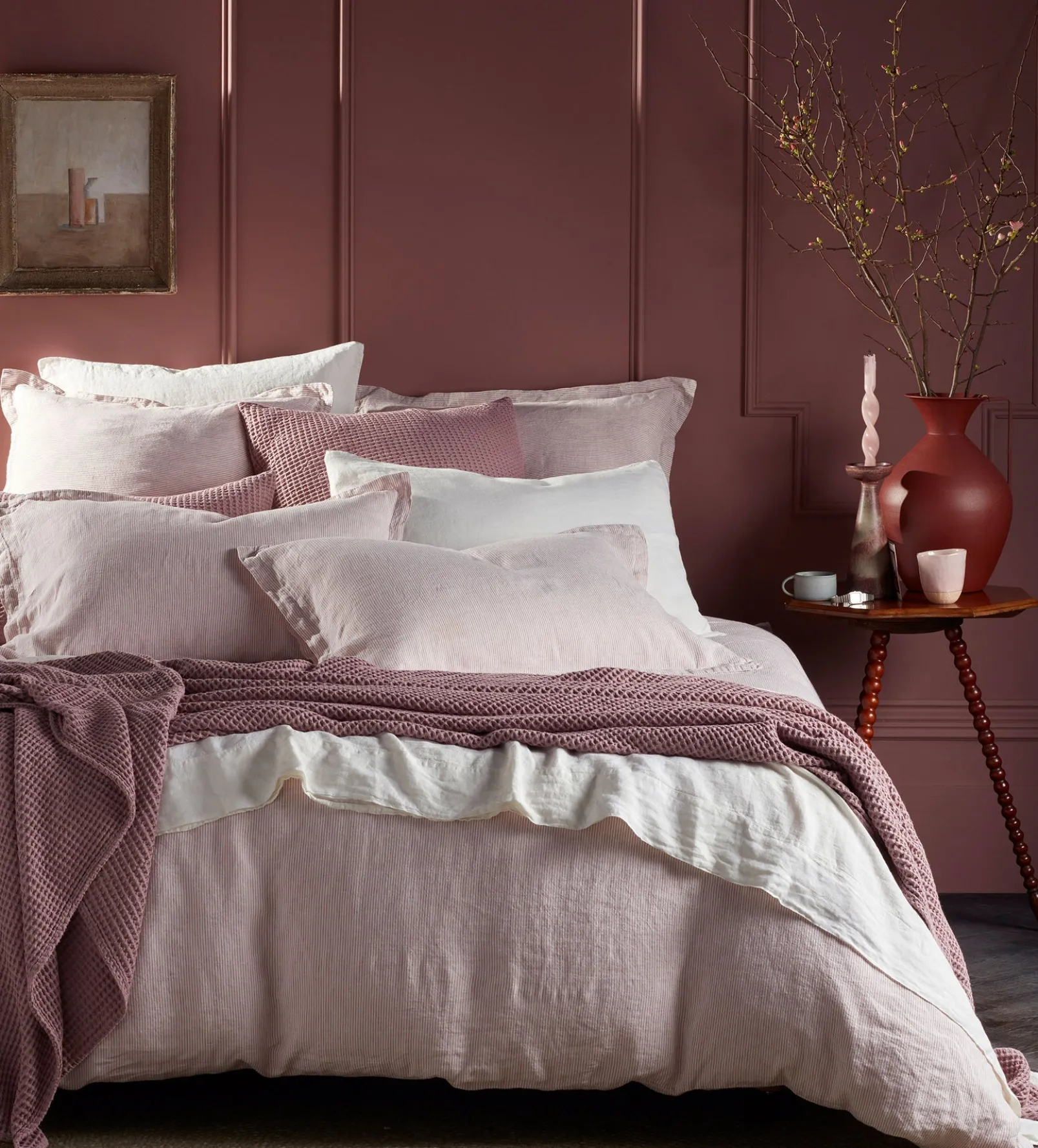 Vintage Rose Sid Stripe 100% Linen Fitted Sheet