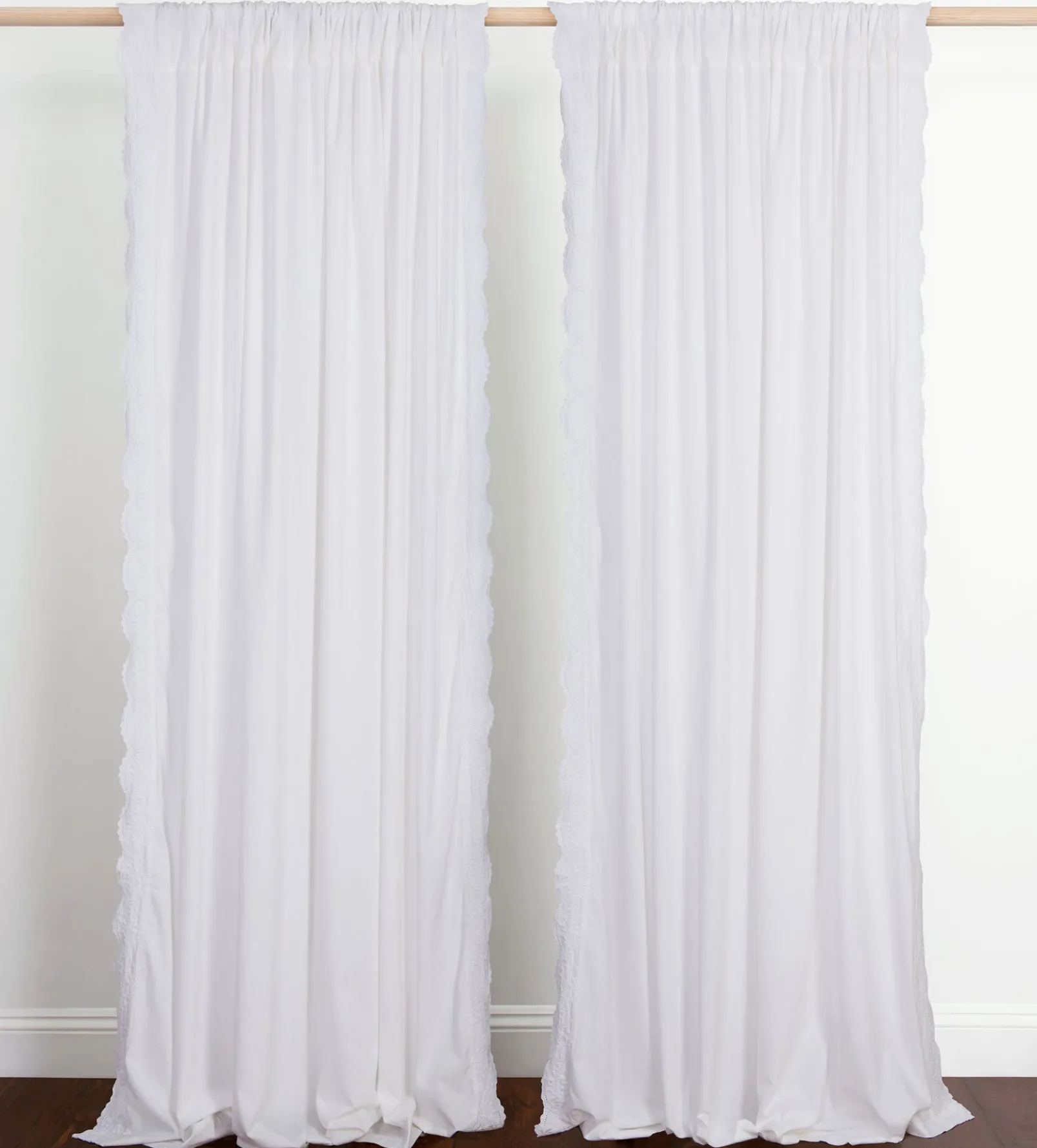 White Elsie Embroidered Cotton Linen Curtain (Single)