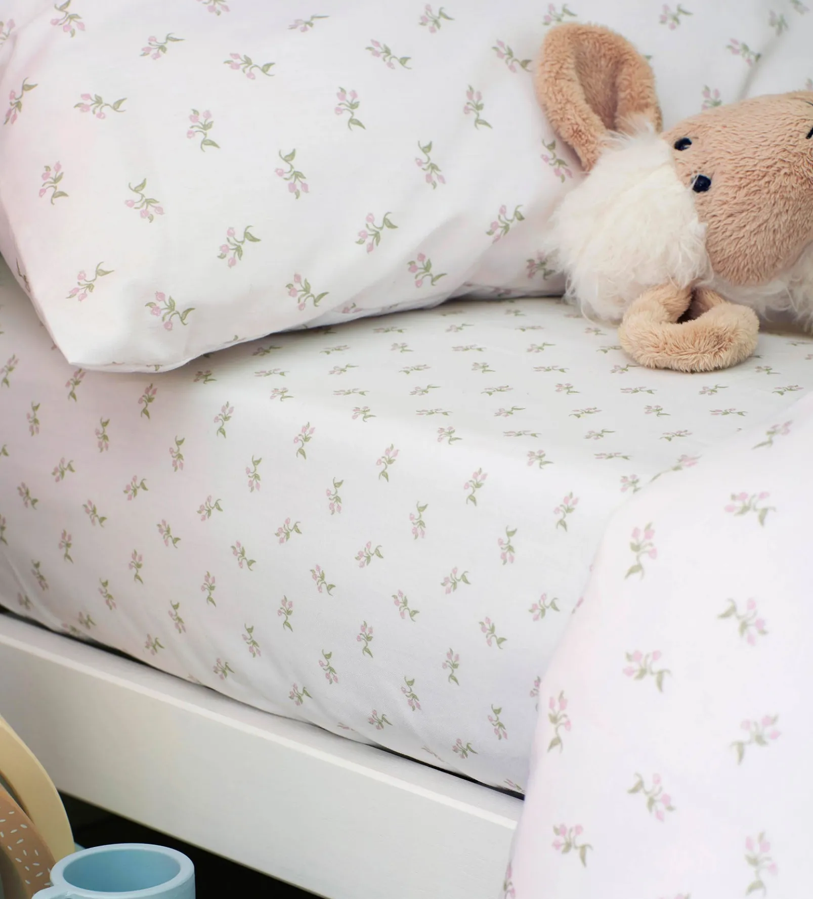 White Fleur 100% Organic Cotton Cot Bed Fitted Sheet