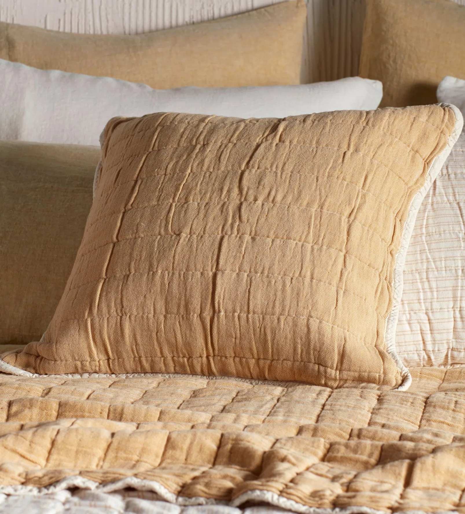 Yellow Vivienne 100% Cotton Quilted Cushion Cover